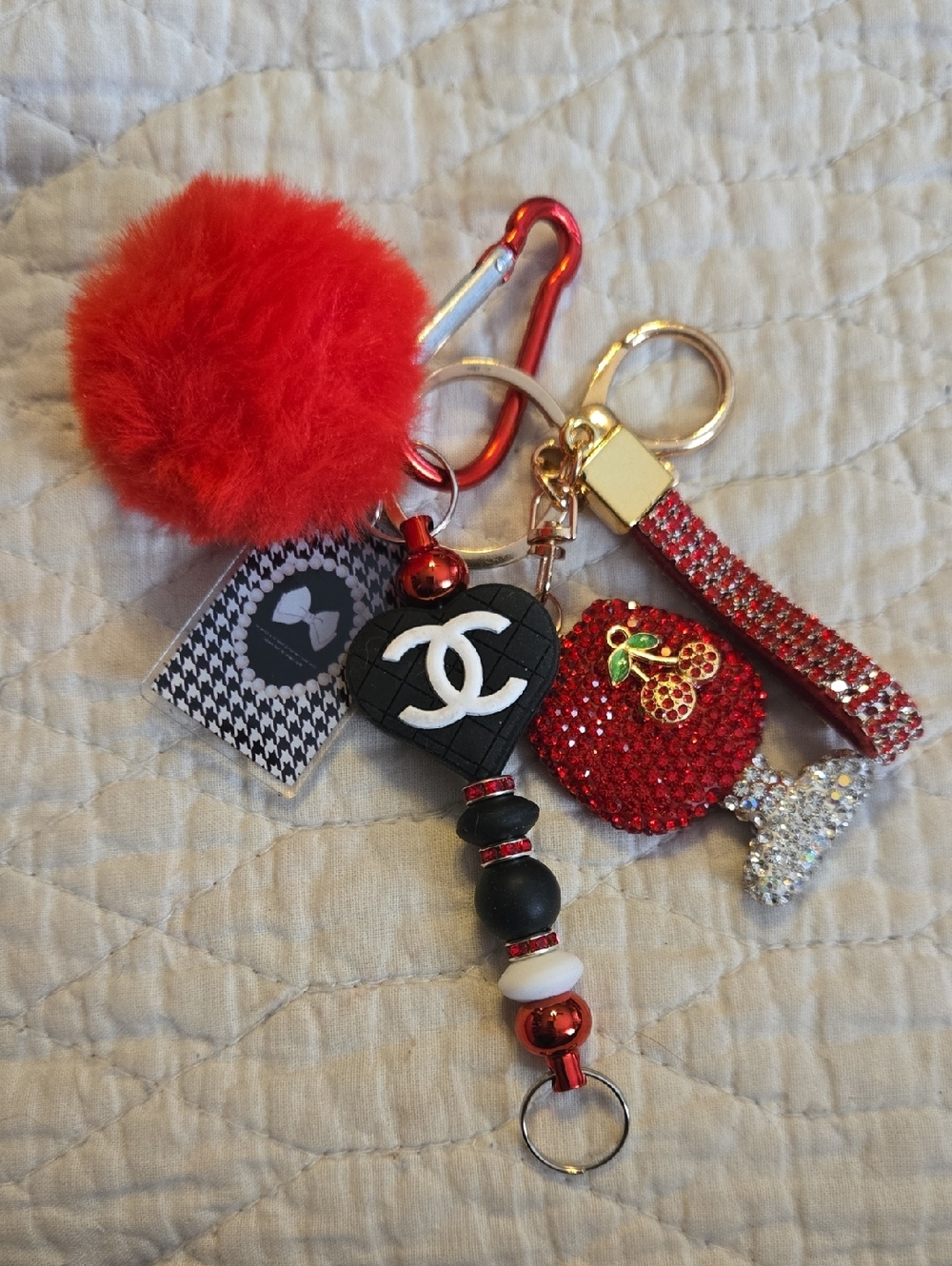 Junk Fashion Bag Charm Red Pom Pom Keychain Accessory
